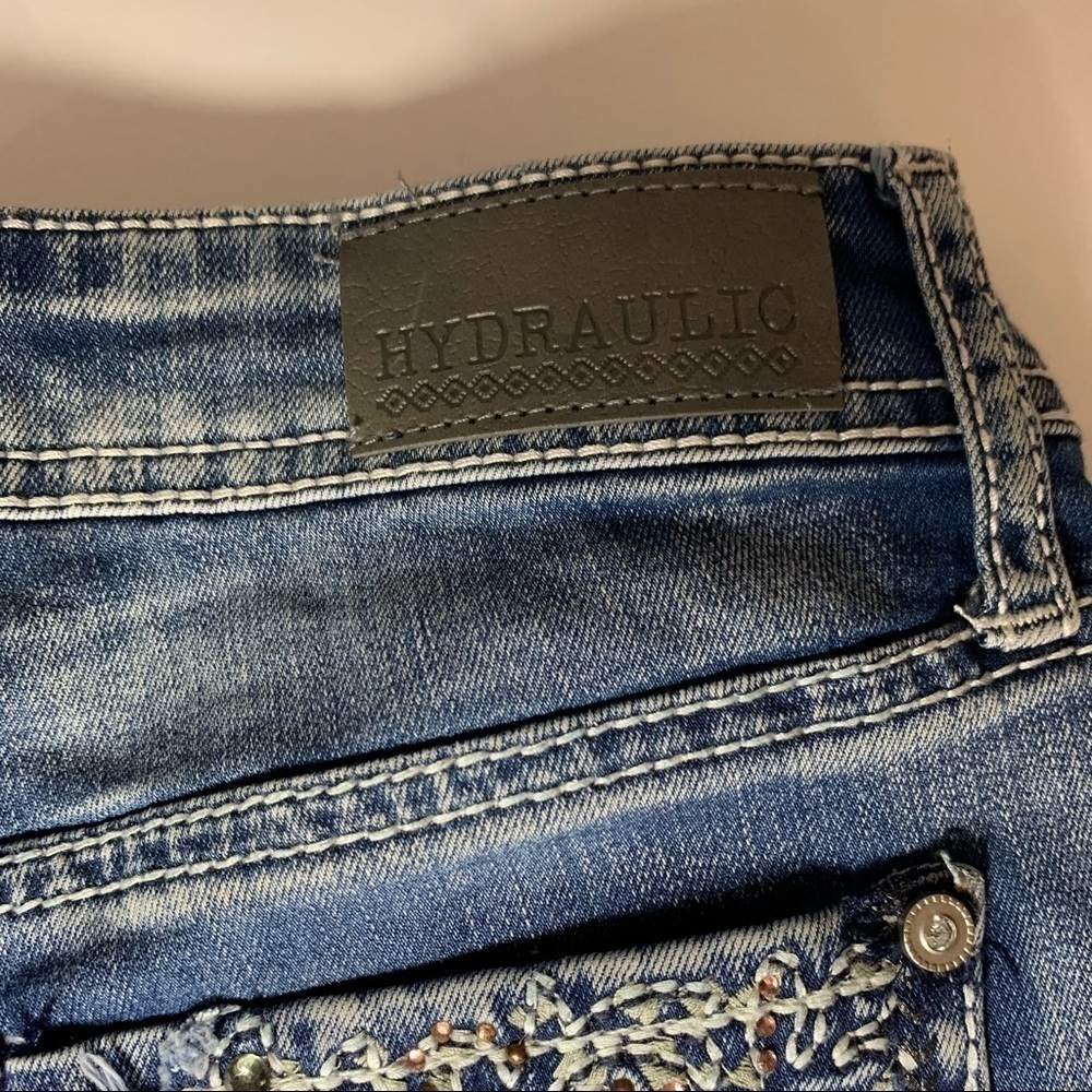 VTG Hydraulic blue jean shorts with jeweled pockets size 5/6 - Picture 4 of 12